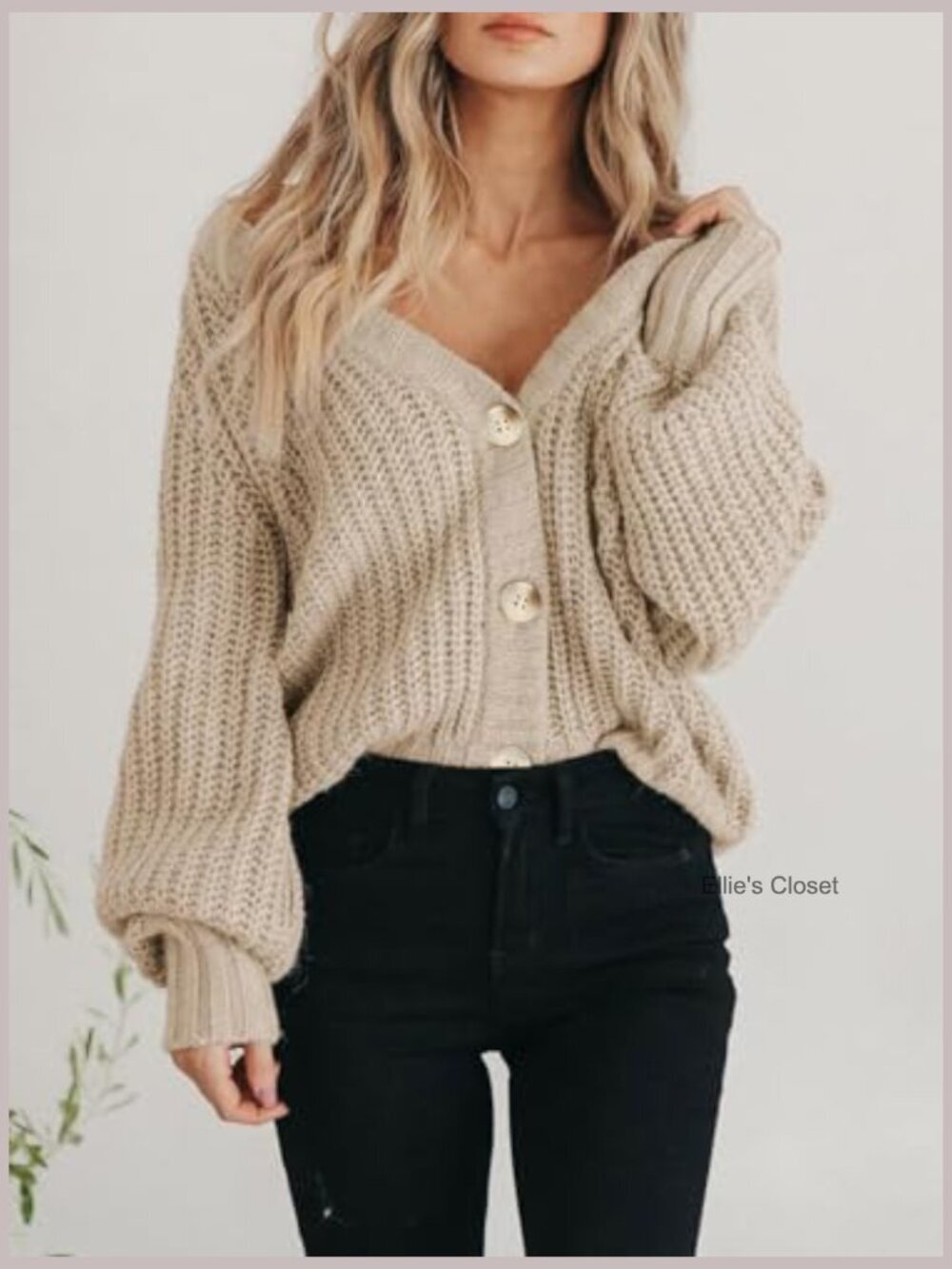 Chunky Knit Open Front Cardigan Long Sleeve Button V-Neck Loose Short - Picture 6 of 7